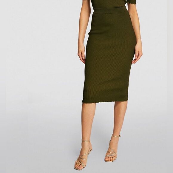 Good American Ribbed Midi Skirt in Olive Green Size 1 - Picture 2 of 8